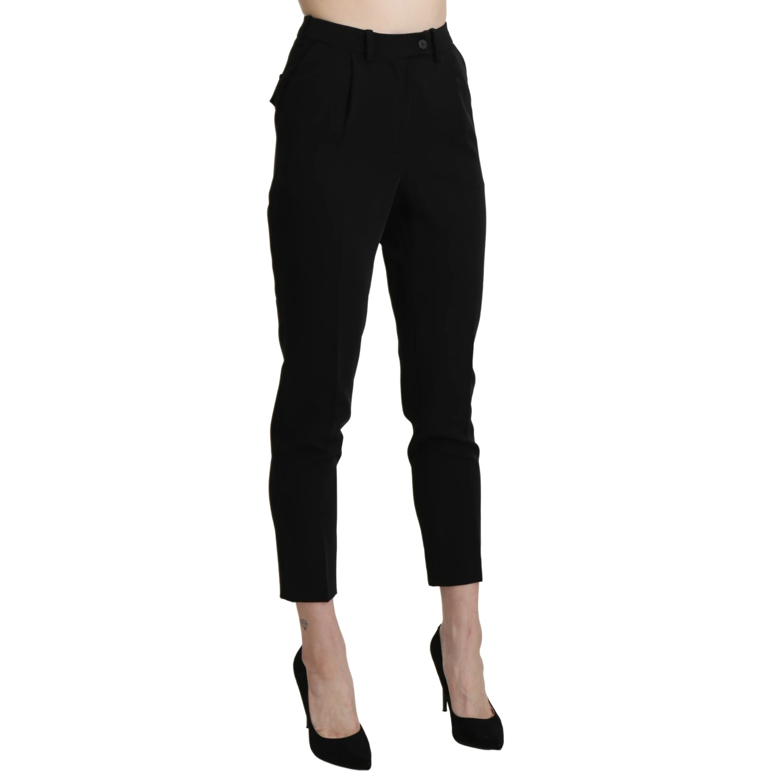 Black High Waist Skinny Cropped Dress Trouser Pant