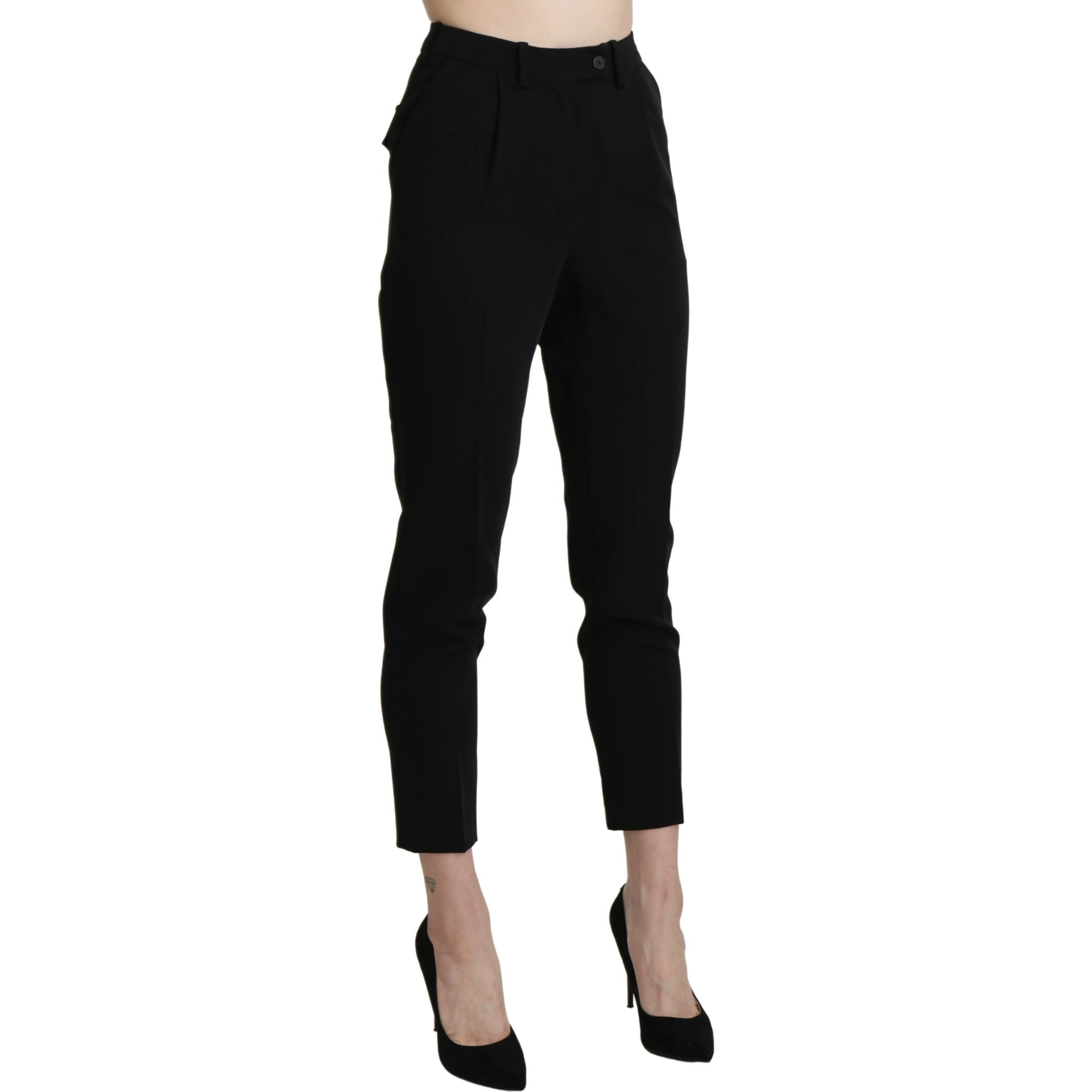 Black High Waist Skinny Cropped Dress Trouser Pant