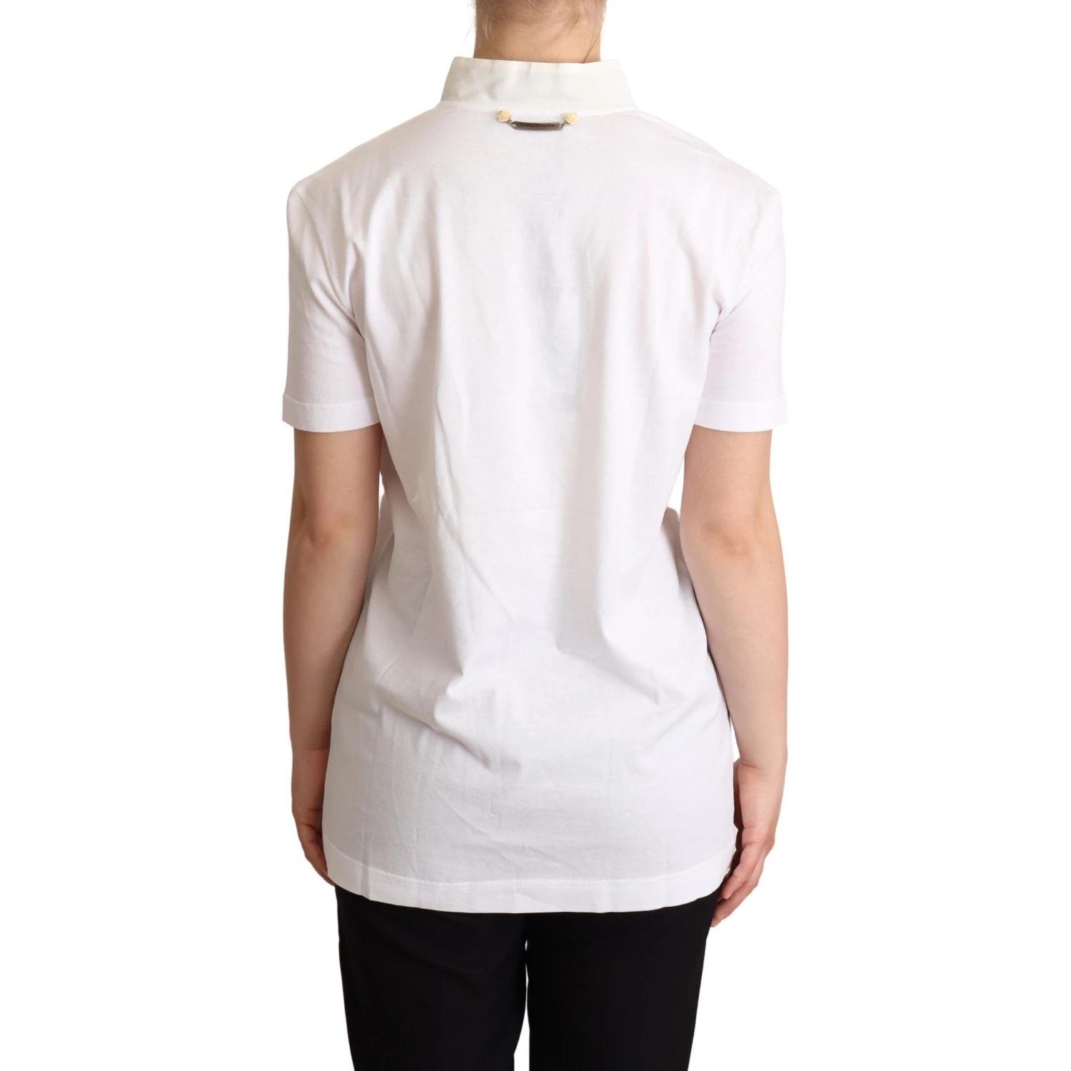 White Cotton Silk Blend Ascot Collar T-shirt