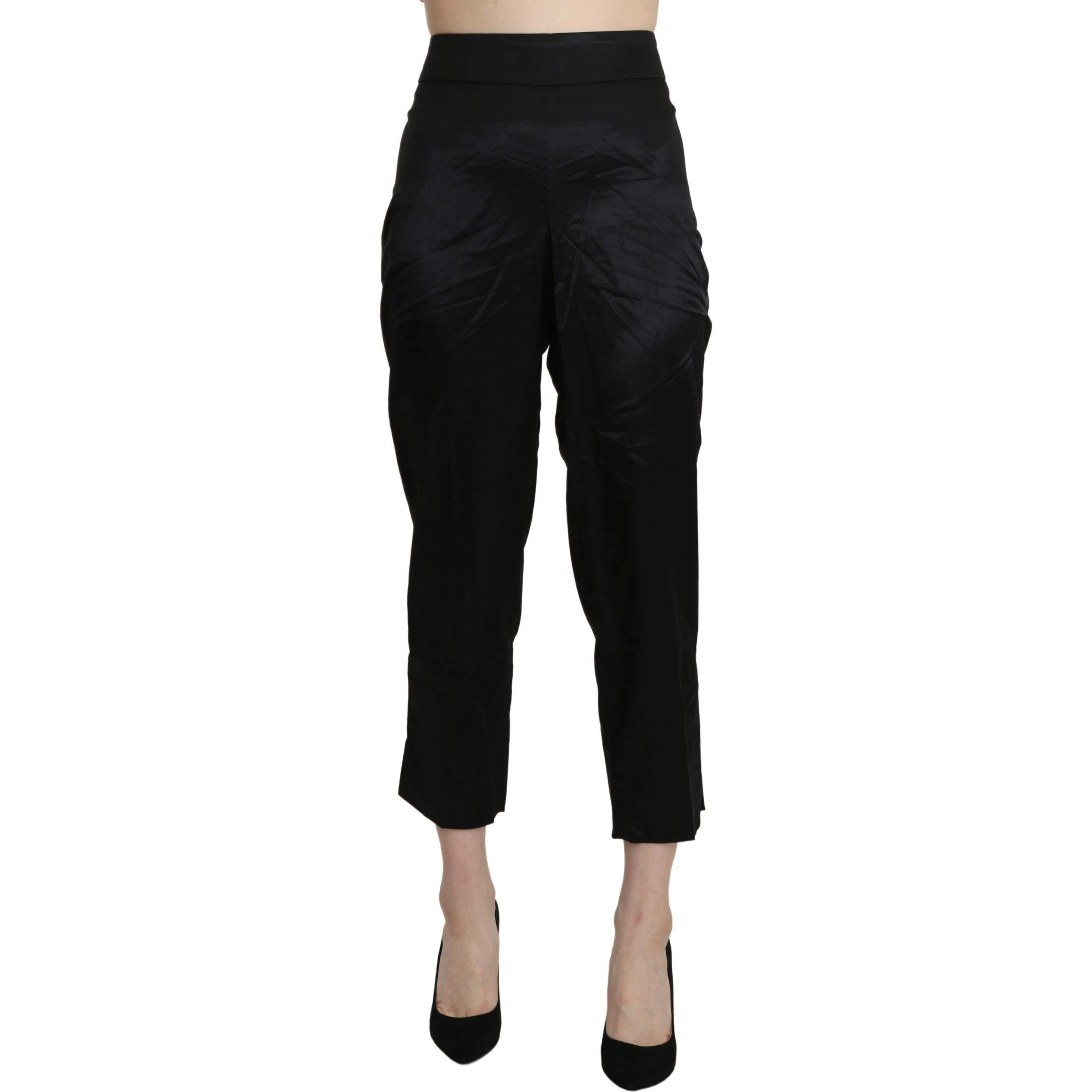 Black High Waist Straight Cropped Dress Trouser Pants