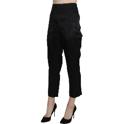 Black High Waist Straight Cropped Dress Trouser Pants