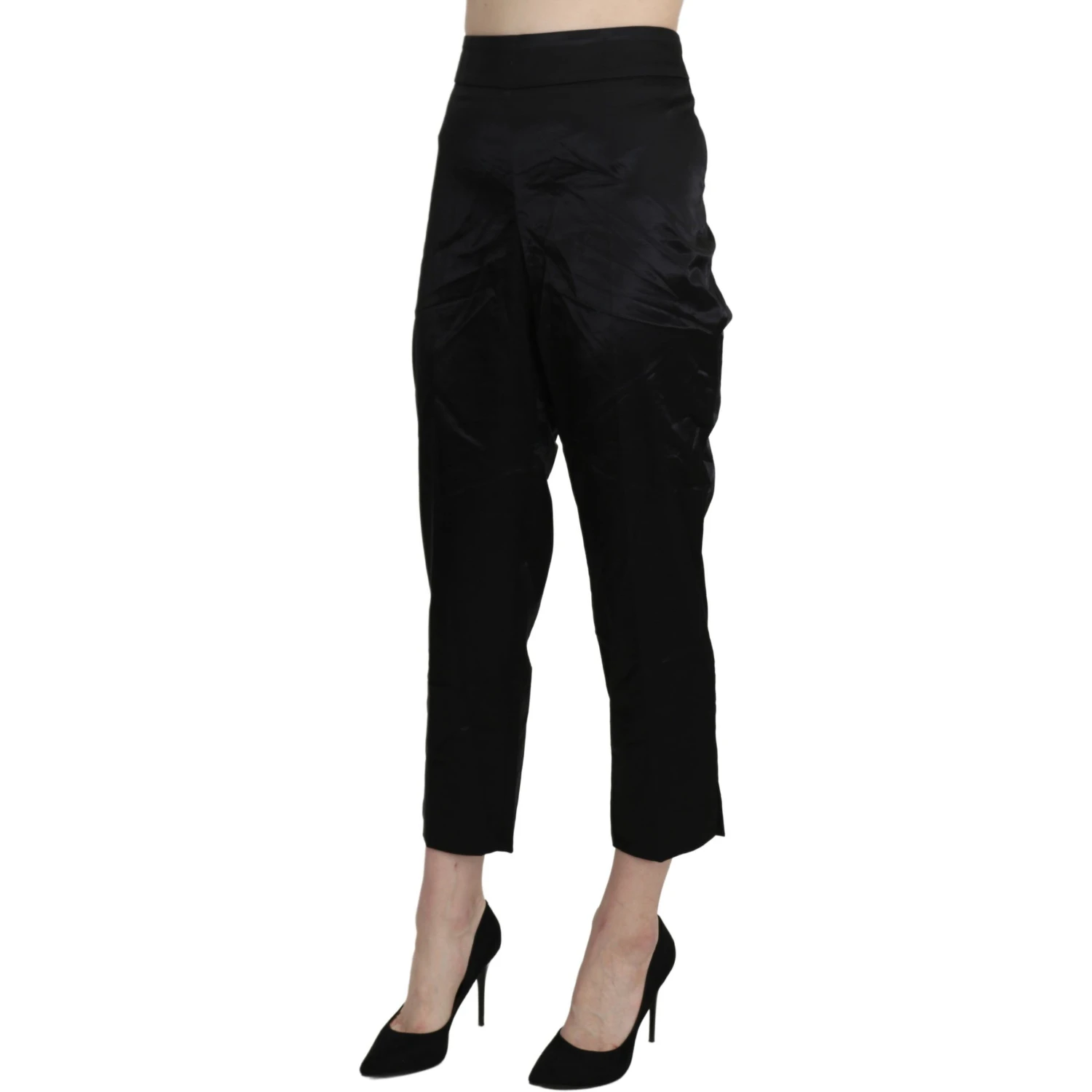 Black High Waist Straight Cropped Dress Trouser Pants