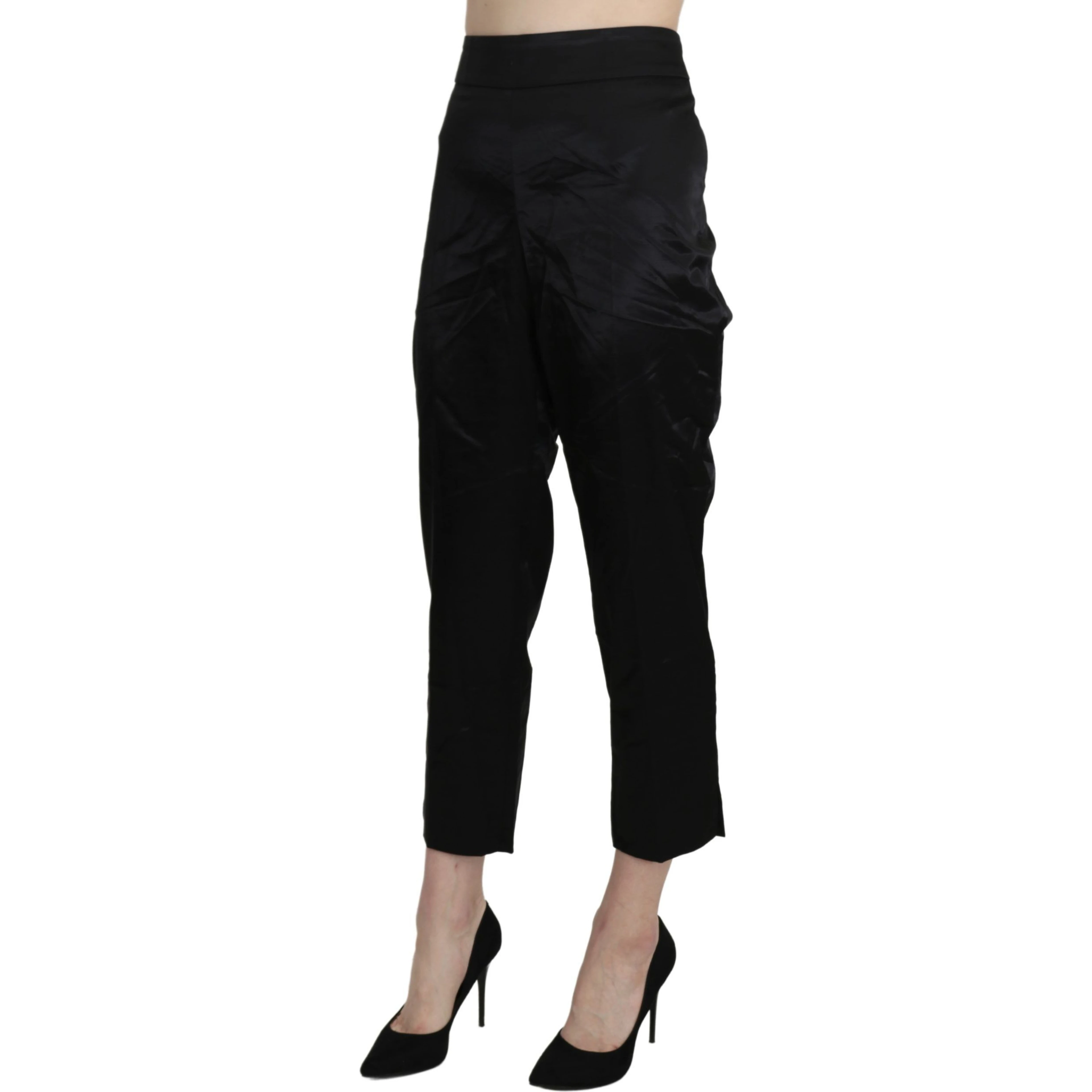 Black High Waist Straight Cropped Dress Trouser Pants