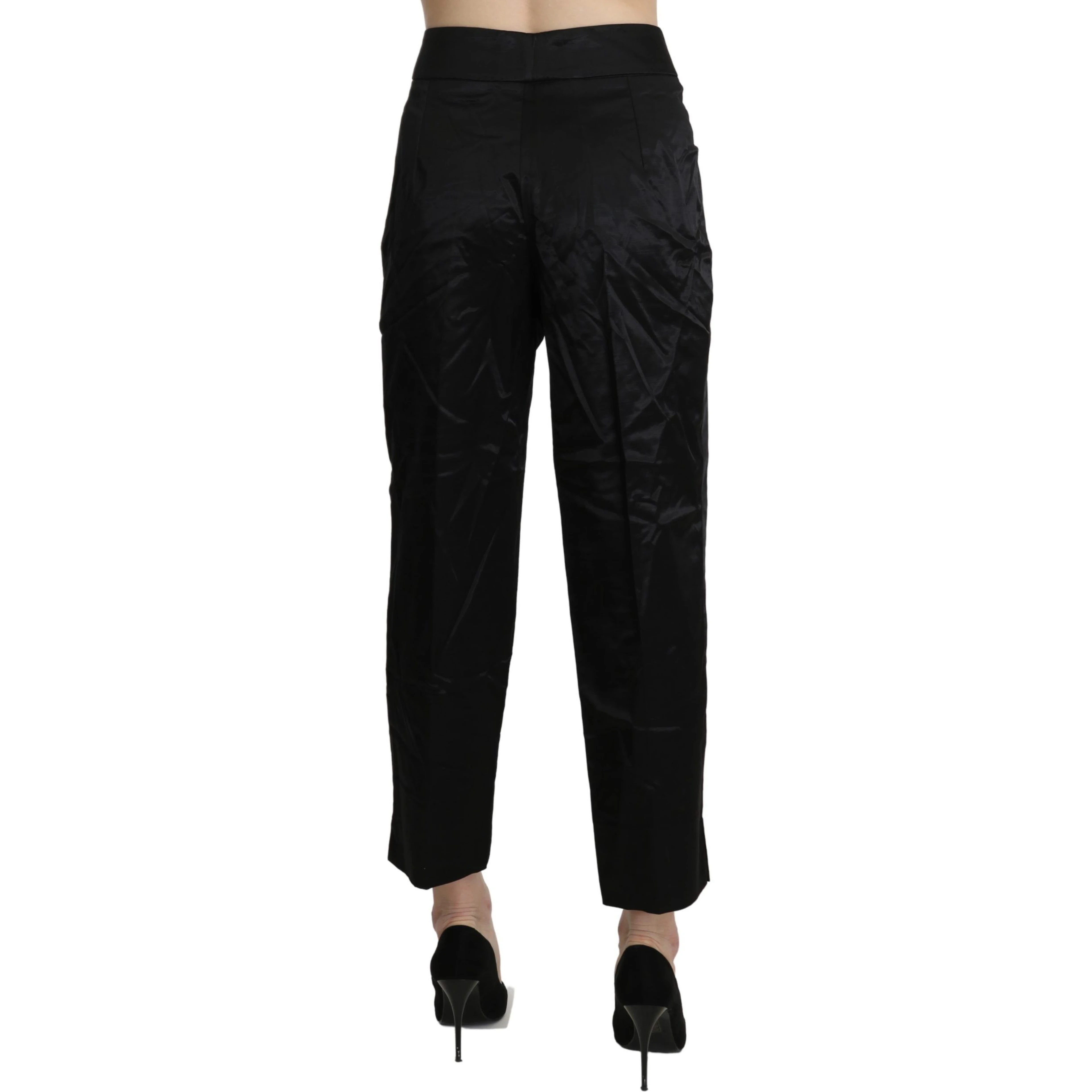 Black High Waist Straight Cropped Dress Trouser Pants
