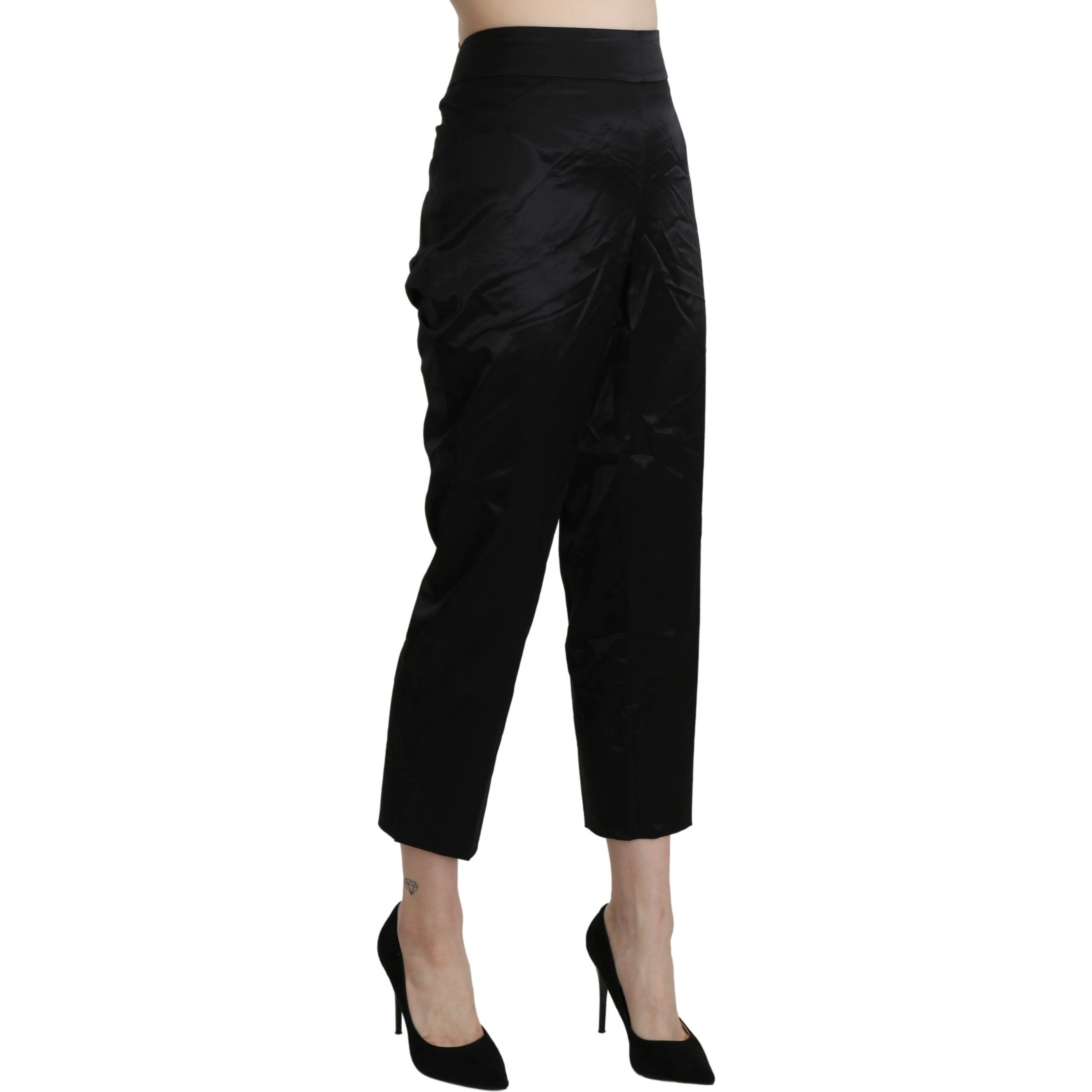 Black High Waist Straight Cropped Dress Trouser Pants
