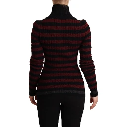 Black Red Striped Wool Pullover Sweater