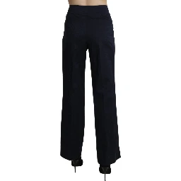 Navy Blue High Waist Straight Dress Trouser Pants