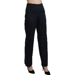 Navy Blue High Waist Straight Dress Trouser Pants