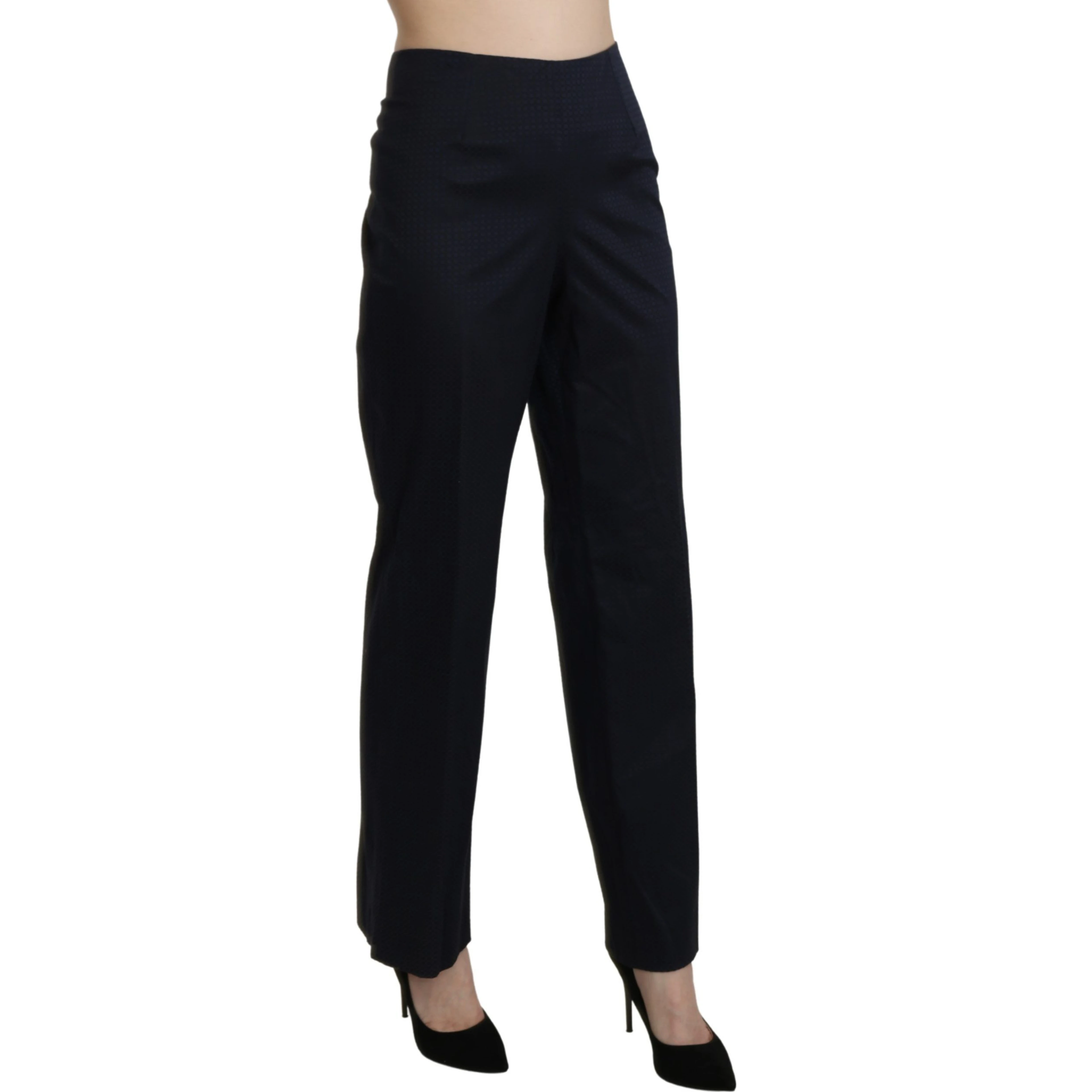 Navy Blue High Waist Straight Dress Trouser Pants