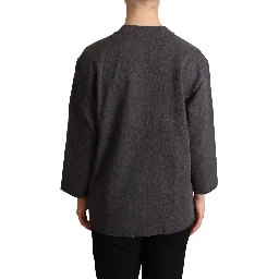 Gray Embroidered Women Pullover Sweater