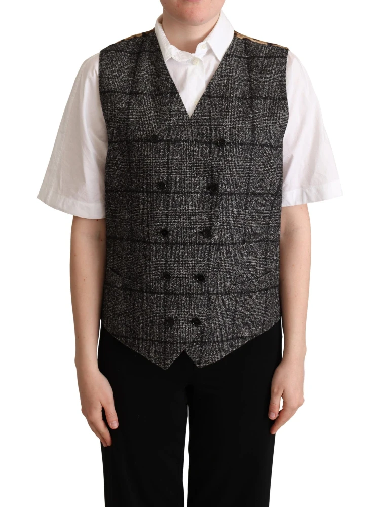 Gray Wool Leopard Print Waistcoat Vest