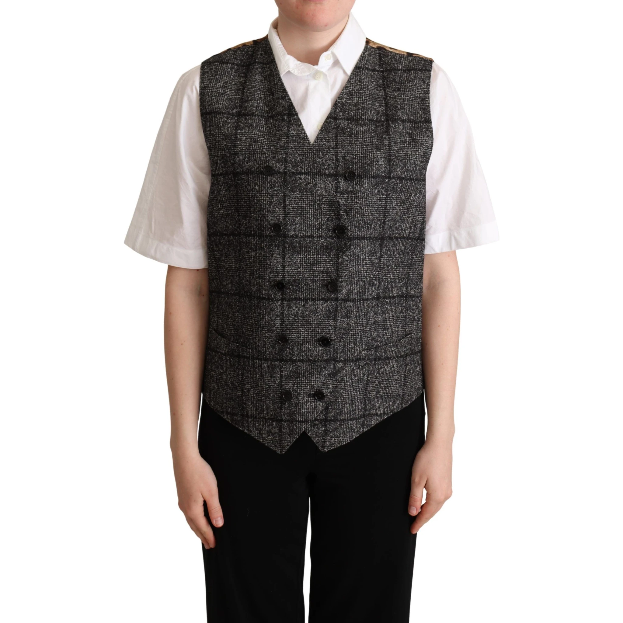 Gray Wool Leopard Print Waistcoat Vest