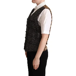 Gray Wool Leopard Print Waistcoat Vest