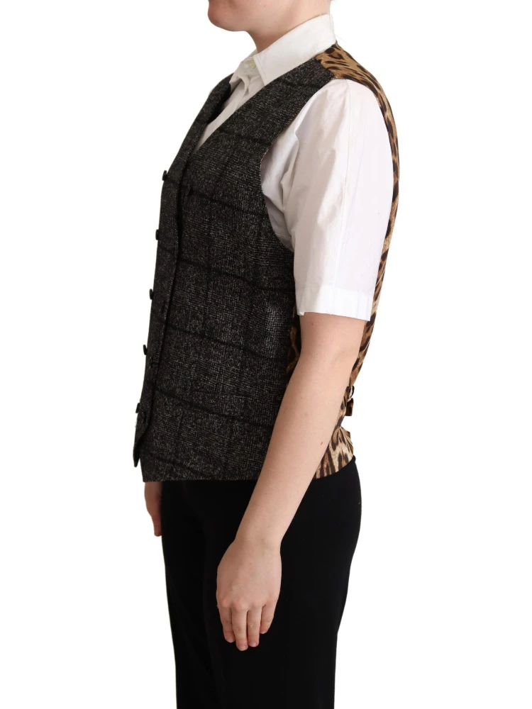 Gray Wool Leopard Print Waistcoat Vest alternative
