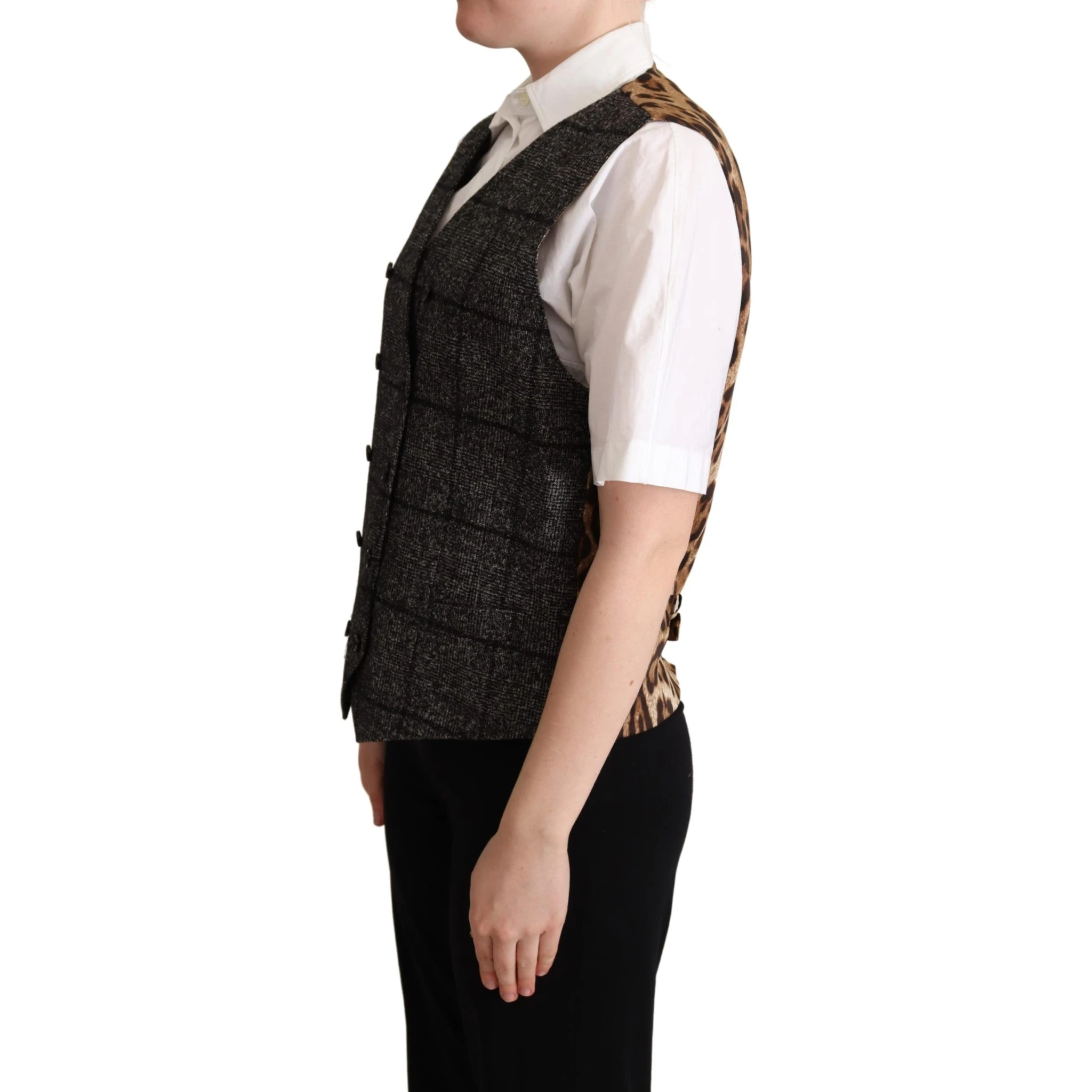 Gray Wool Leopard Print Waistcoat Vest