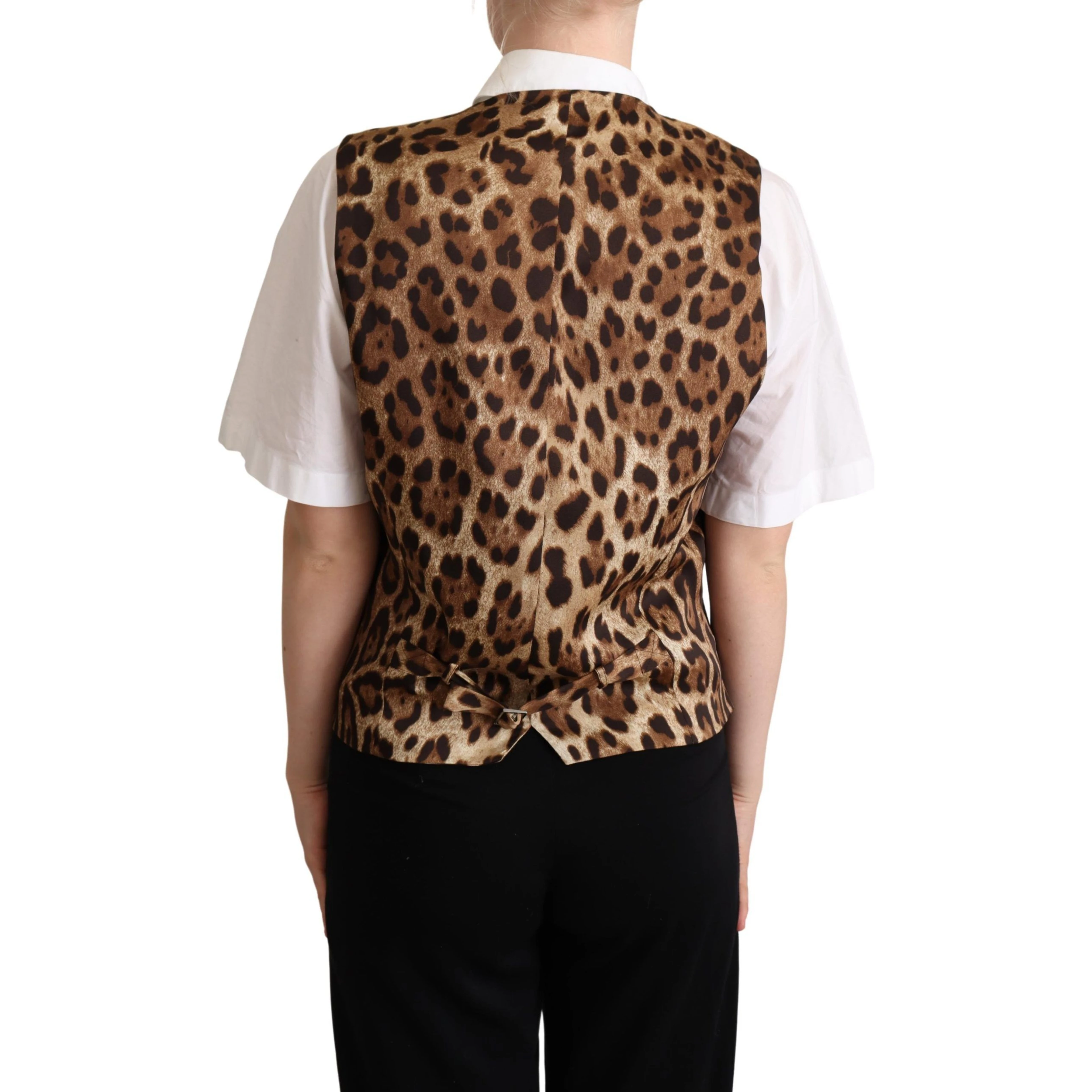 Gray Wool Leopard Print Waistcoat Vest