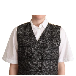 Gray Wool Leopard Print Waistcoat Vest