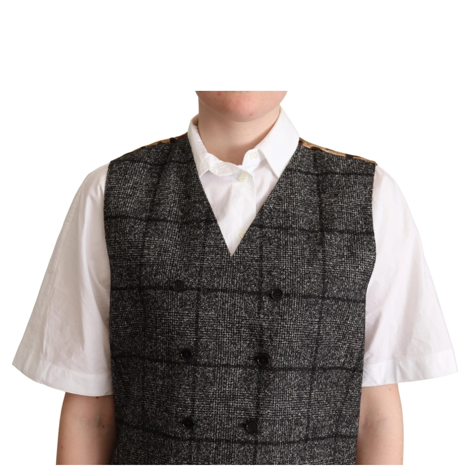 Gray Wool Leopard Print Waistcoat Vest