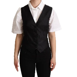 Black Silk Sleeveless Waistcoat Vest