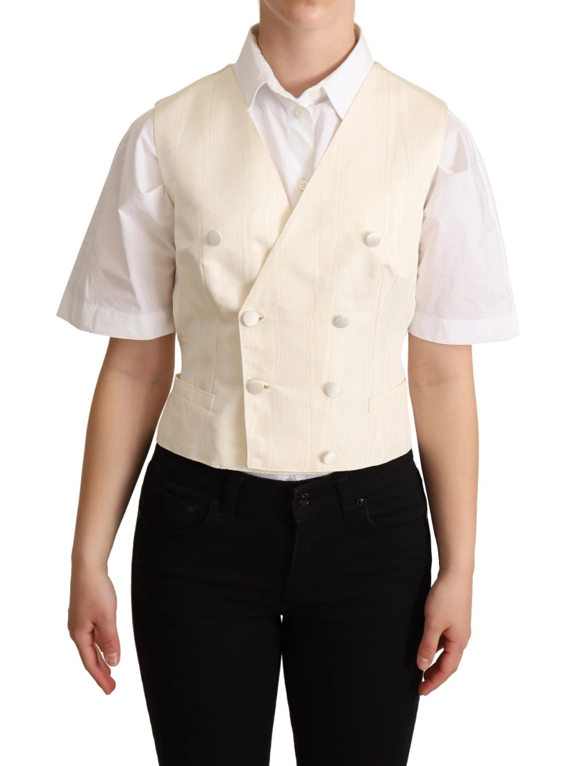 Beige Silk Sleeveless Waistcoat Vest