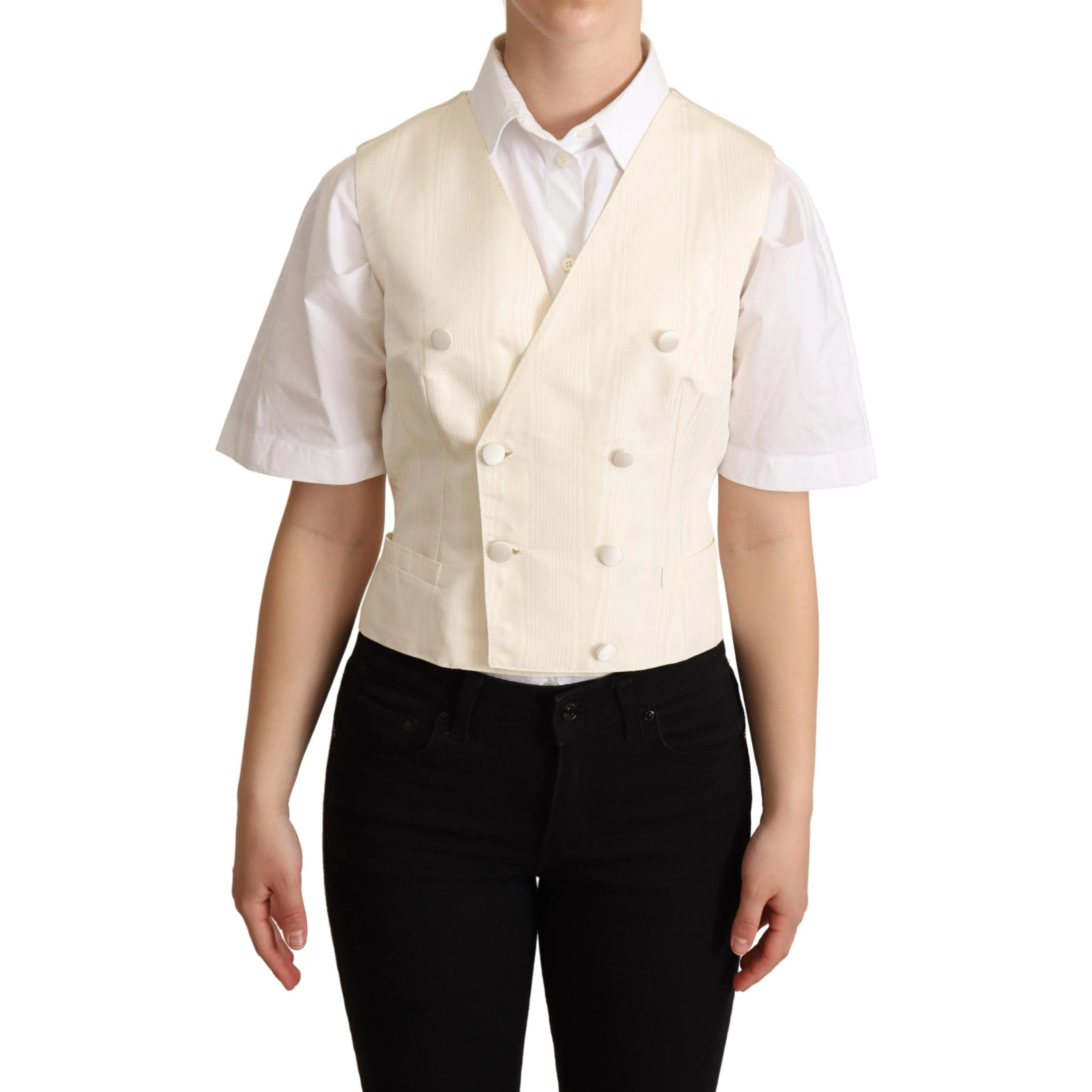 Beige Silk Sleeveless Waistcoat Vest