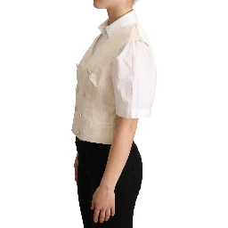 Beige Silk Sleeveless Waistcoat Vest