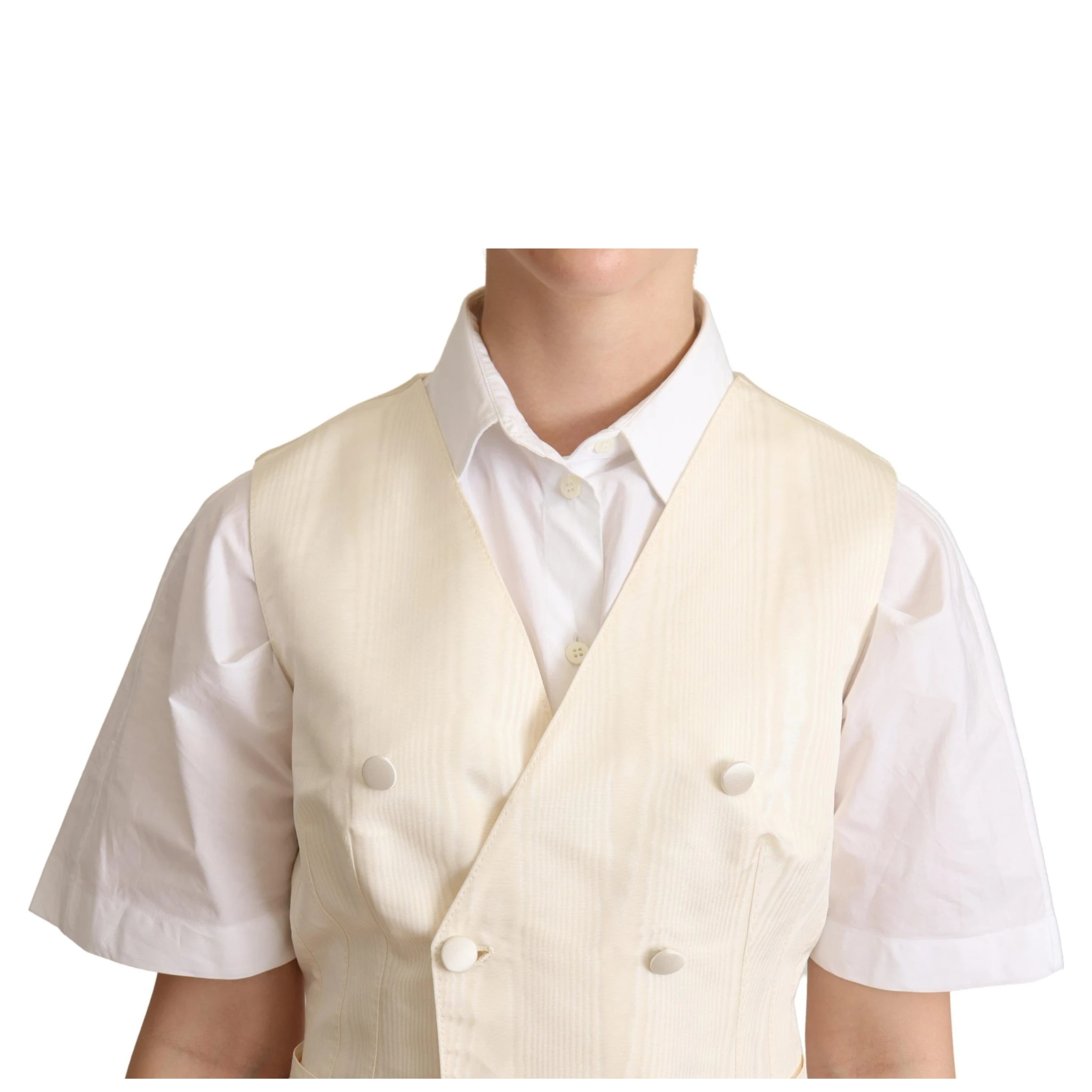 Beige Silk Sleeveless Waistcoat Vest