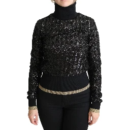 Black Sequined Knitted Turtle Neck Sweater