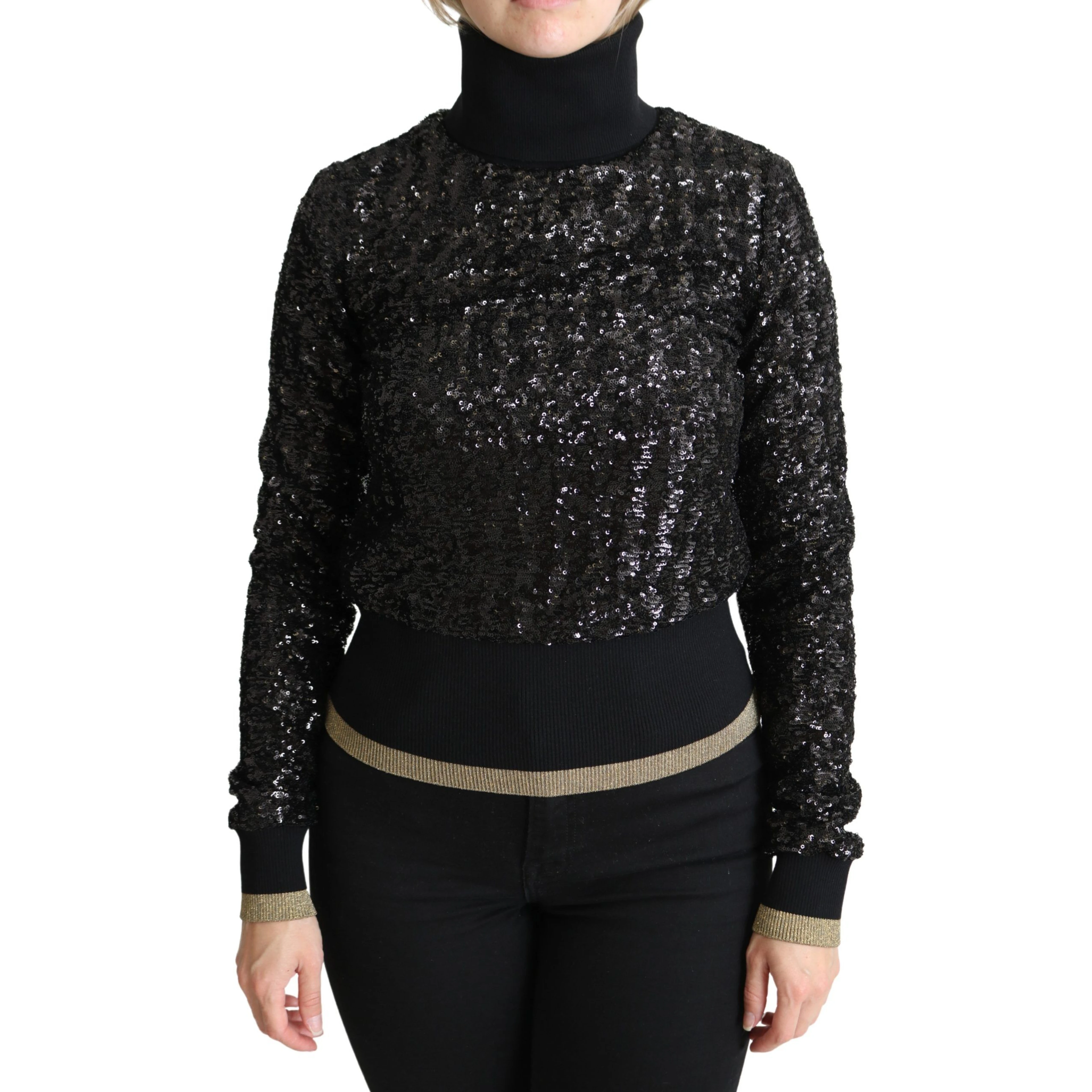 Black Sequined Knitted Turtle Neck Sweater