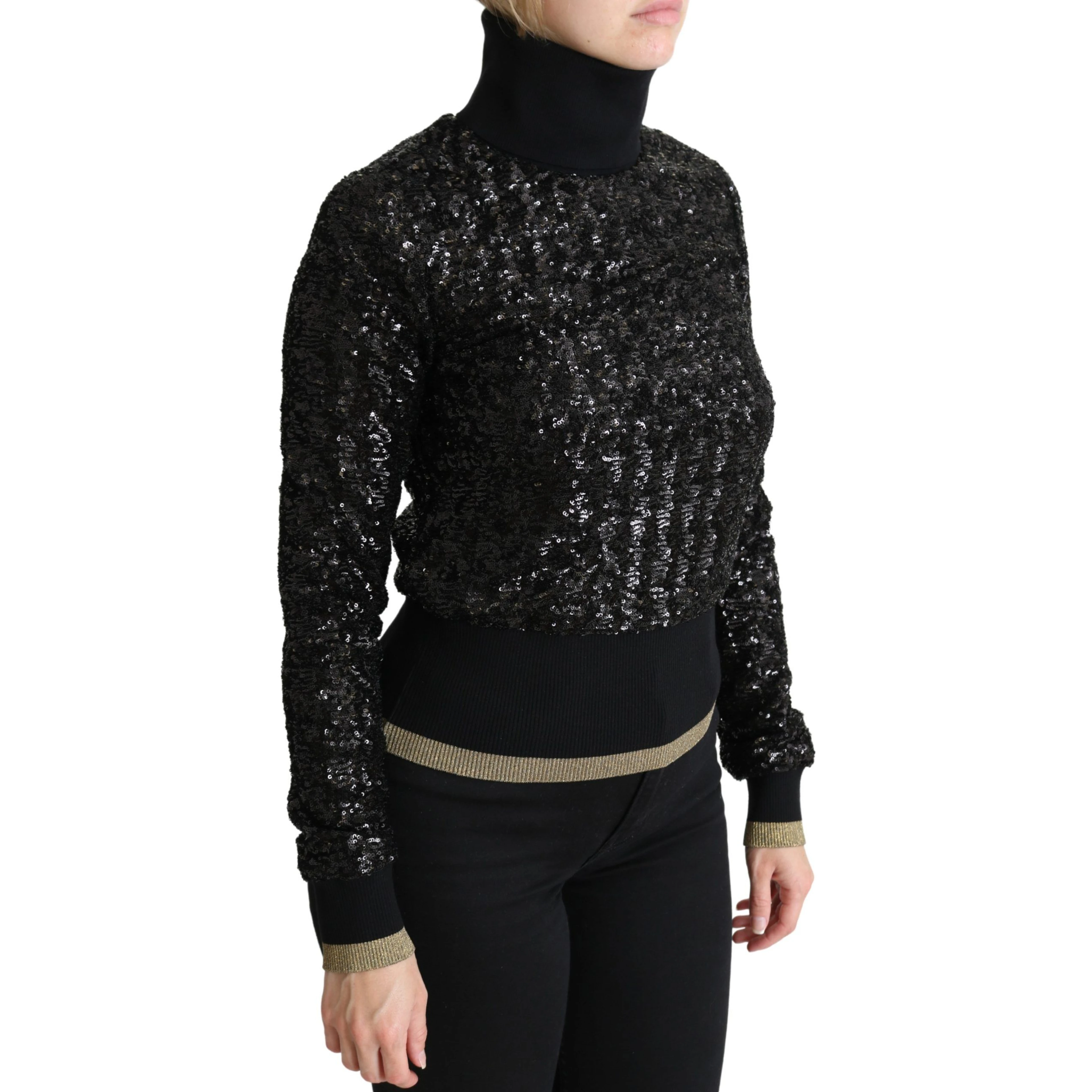 Black Sequined Knitted Turtle Neck Sweater