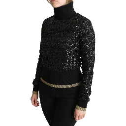 Black Sequined Knitted Turtle Neck Sweater