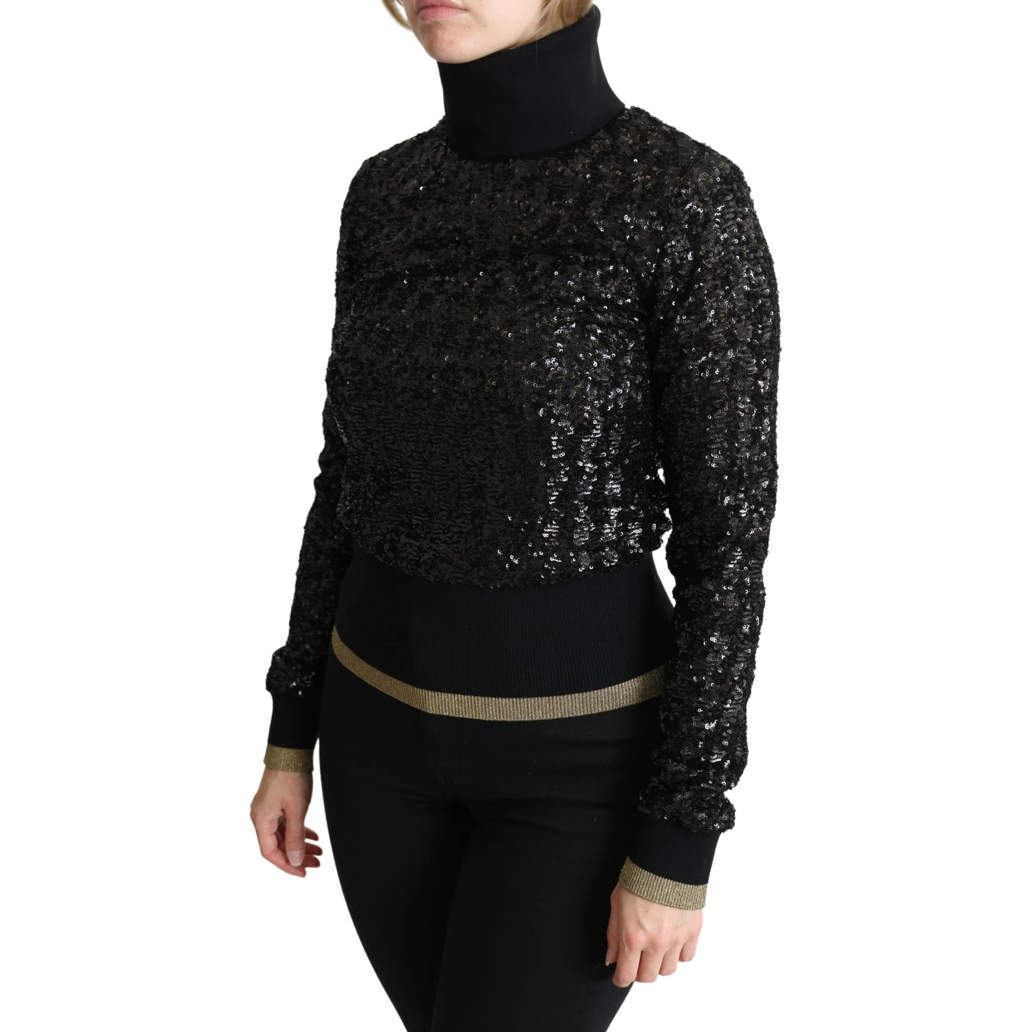 Black Sequined Knitted Turtle Neck Sweater