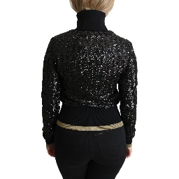 Black Sequined Knitted Turtle Neck Sweater