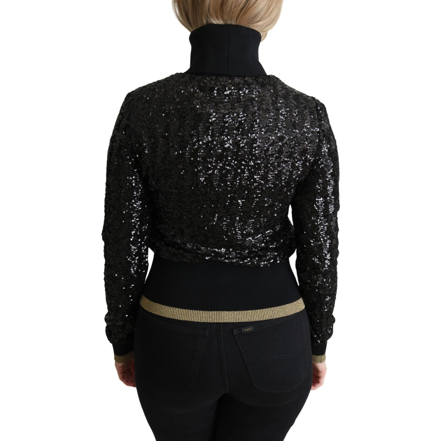 Black Sequined Knitted Turtle Neck Sweater