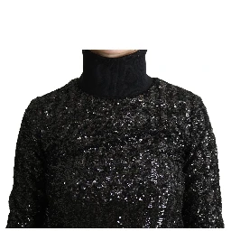Black Sequined Knitted Turtle Neck Sweater
