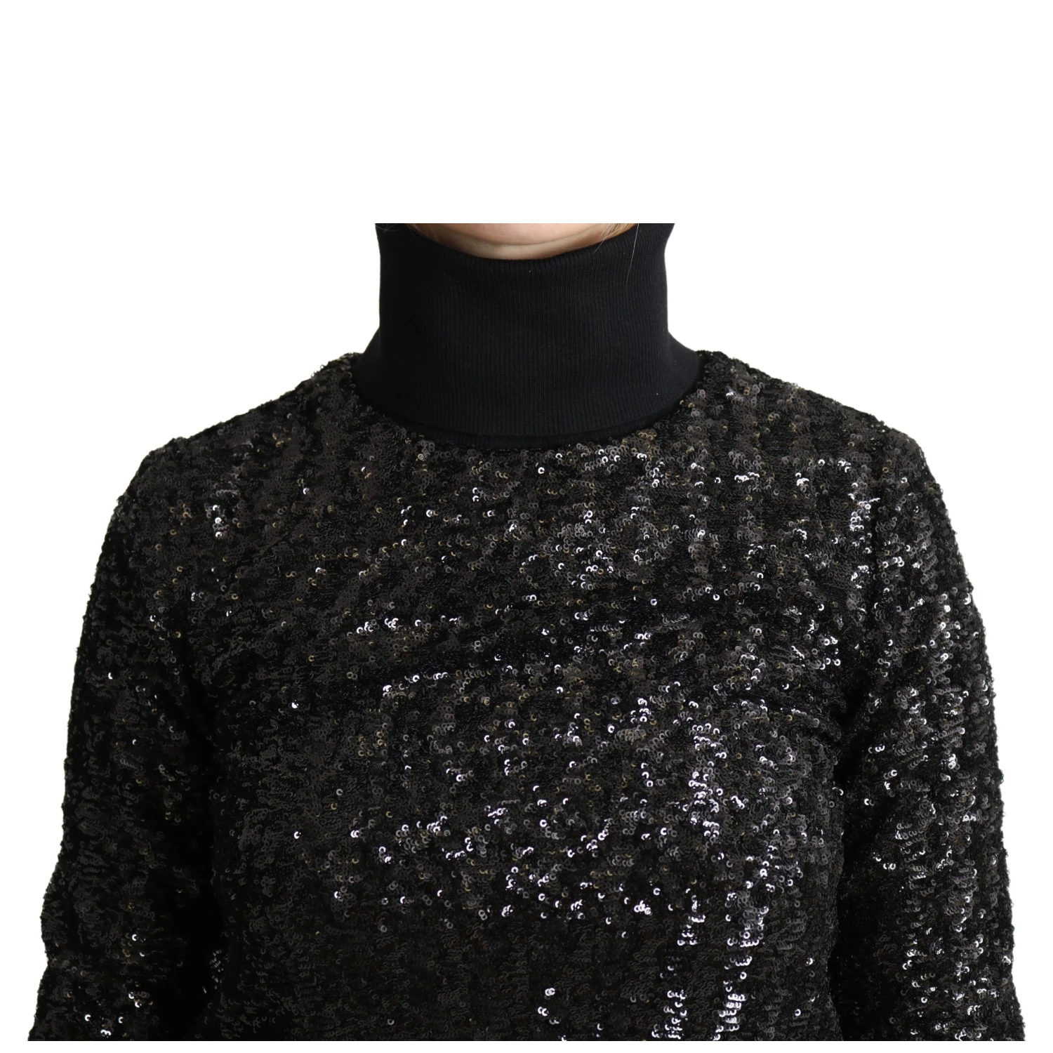 Black Sequined Knitted Turtle Neck Sweater