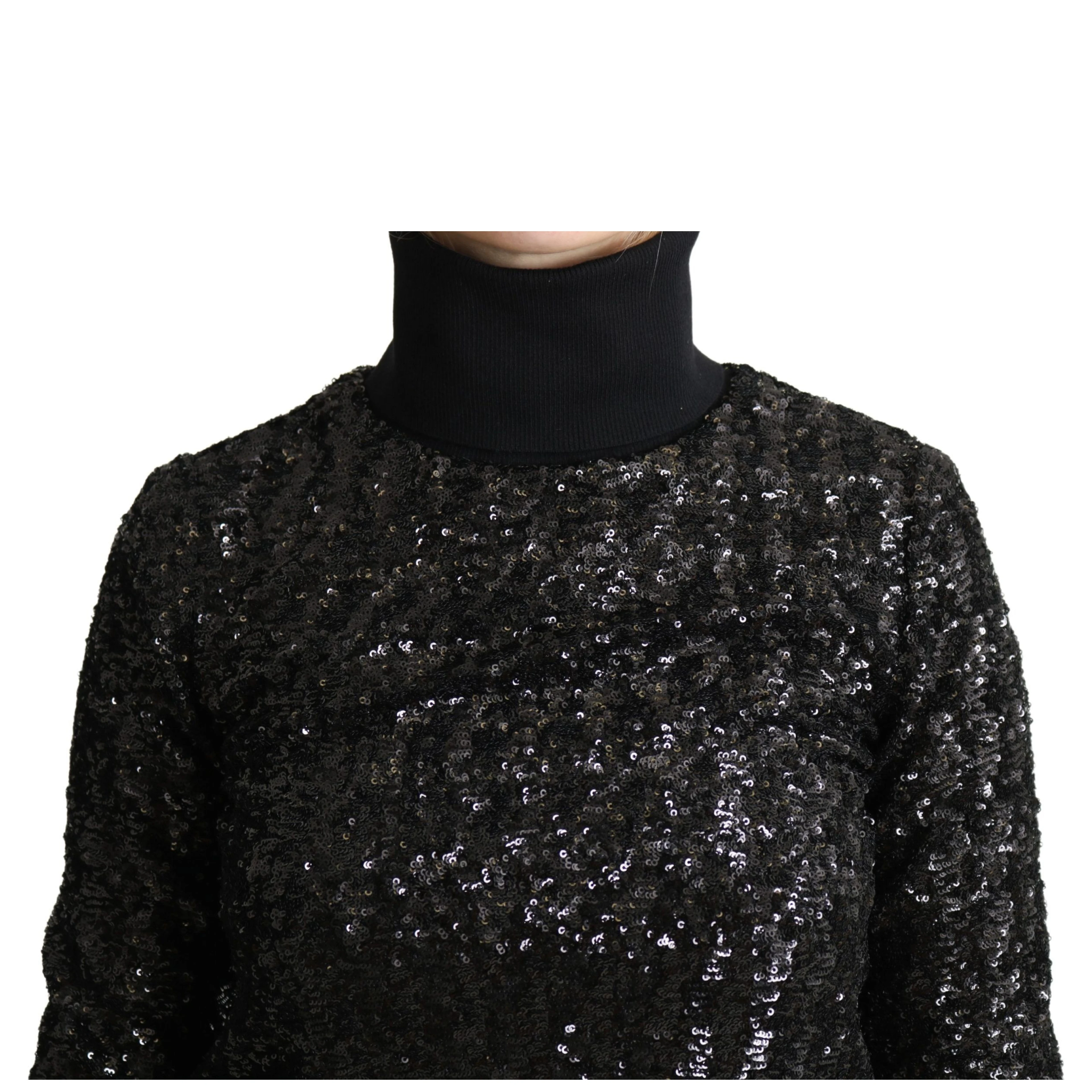 Black Sequined Knitted Turtle Neck Sweater