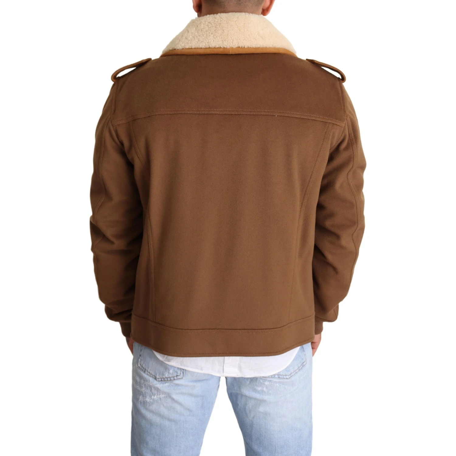 Brown Double Breasted Shearling Coat Jacket
