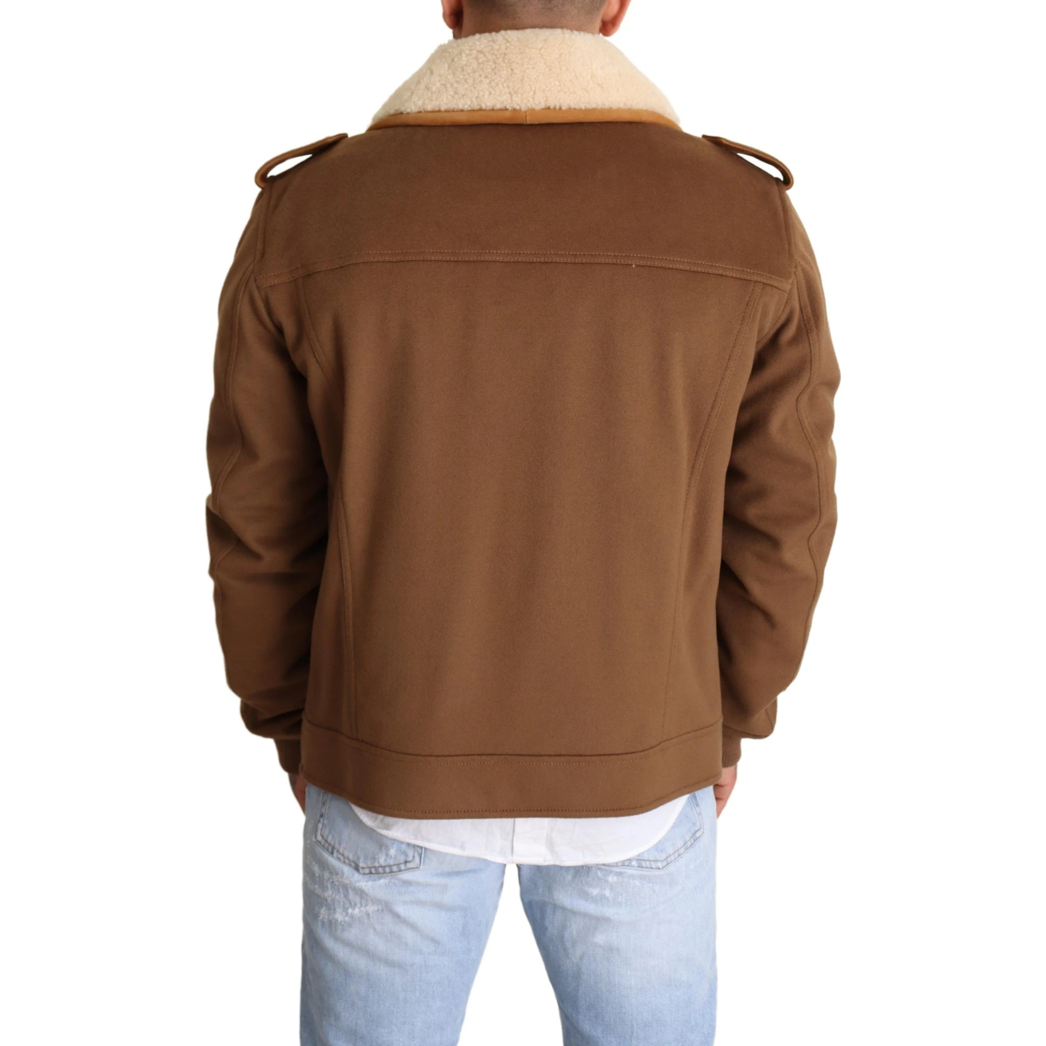 Brown Double Breasted Shearling Coat Jacket