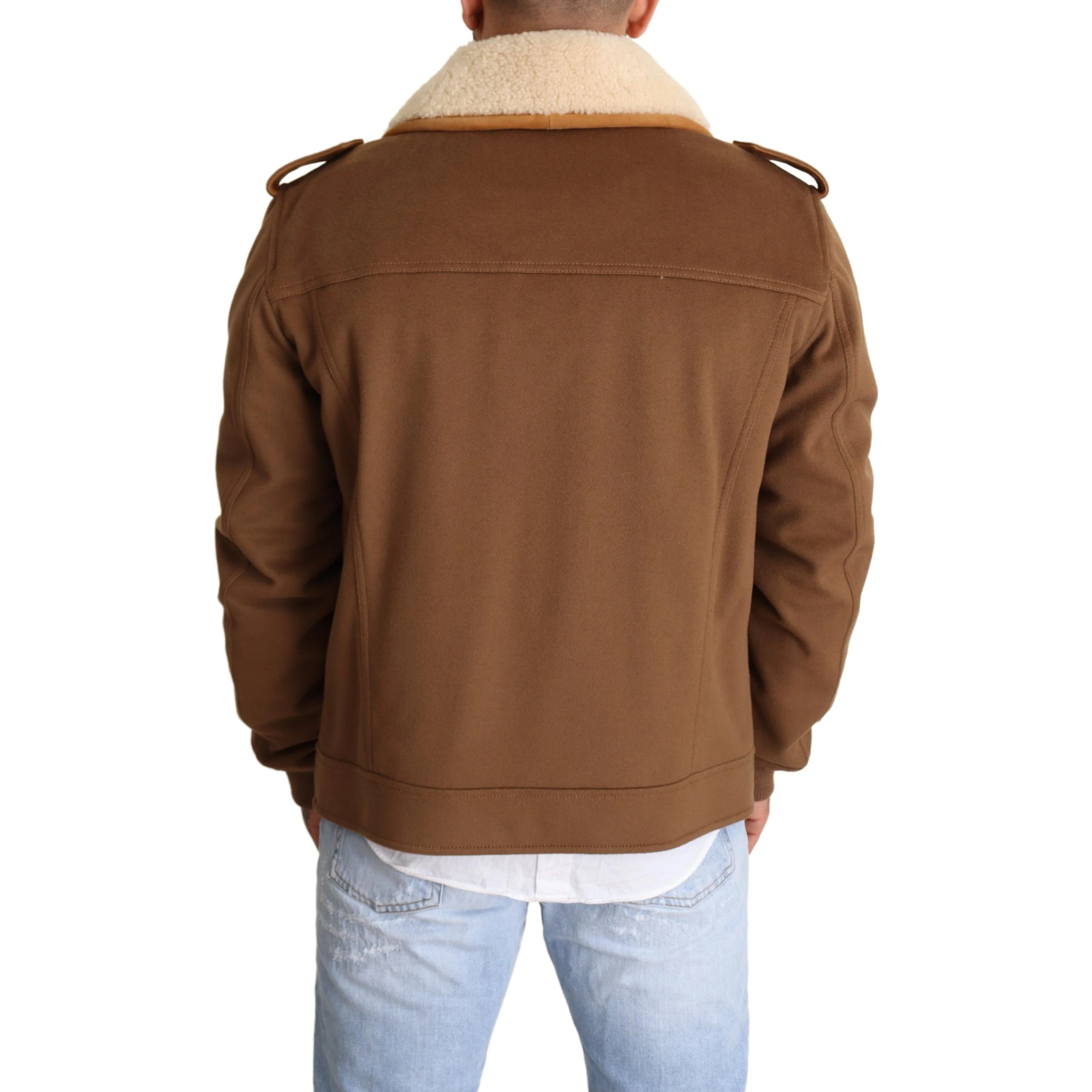 Brown Double Breasted Shearling Coat Jacket
