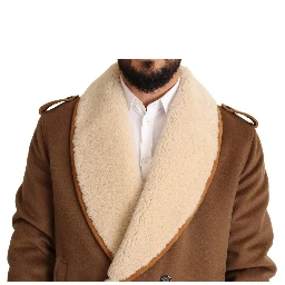 Brown Double Breasted Shearling Coat Jacket