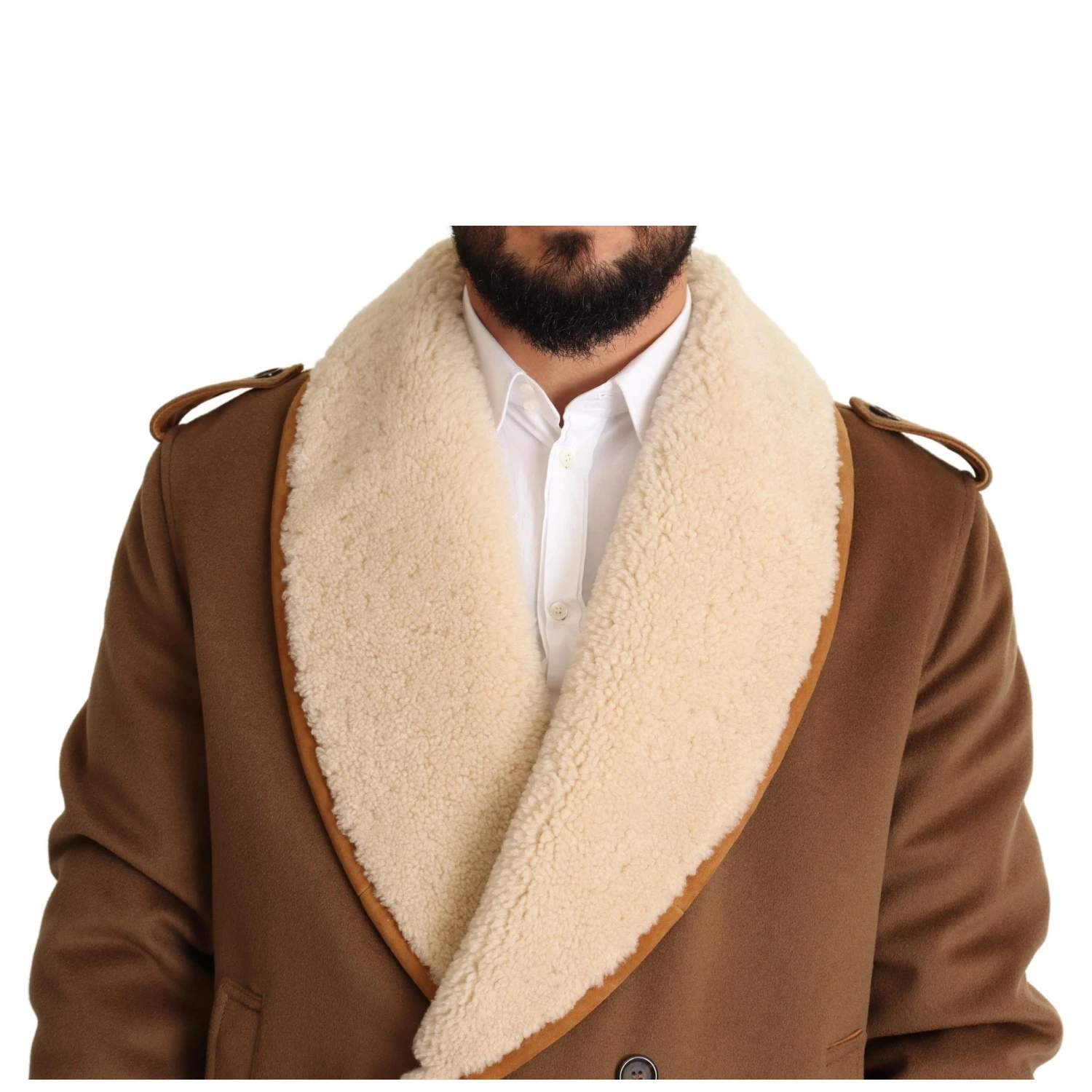 Brown Double Breasted Shearling Coat Jacket