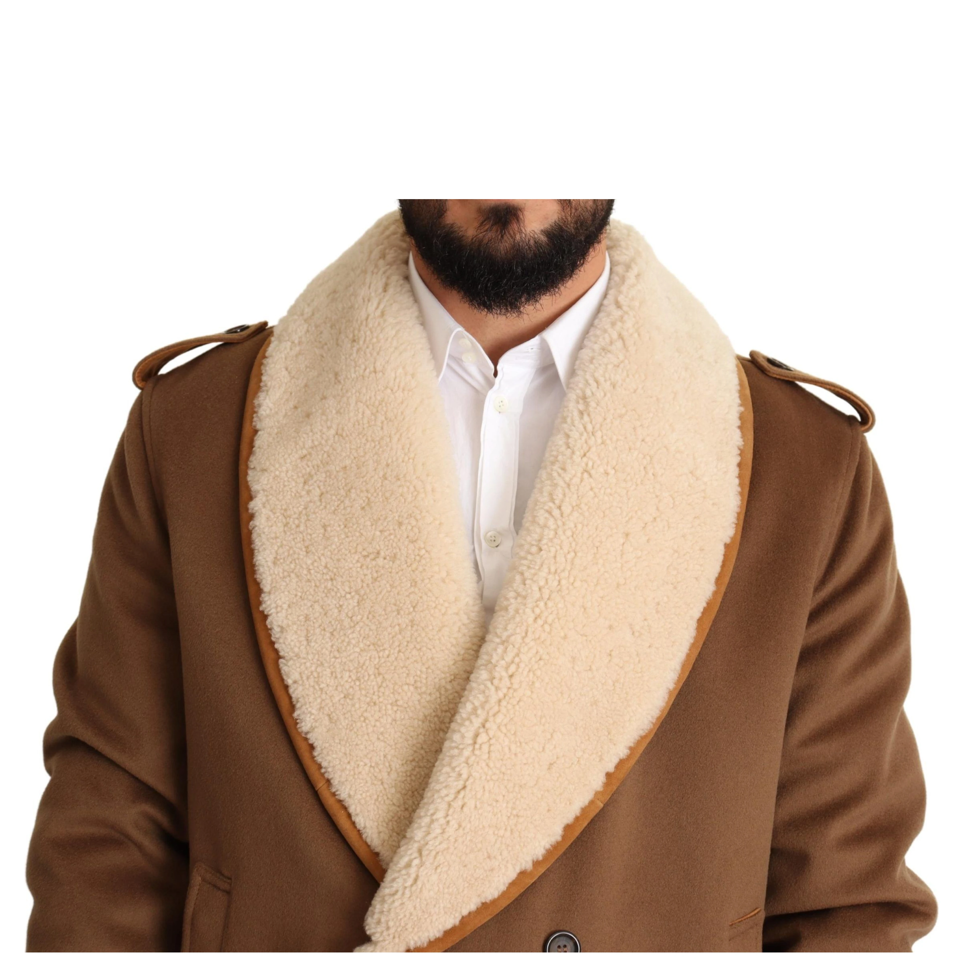 Brown Double Breasted Shearling Coat Jacket