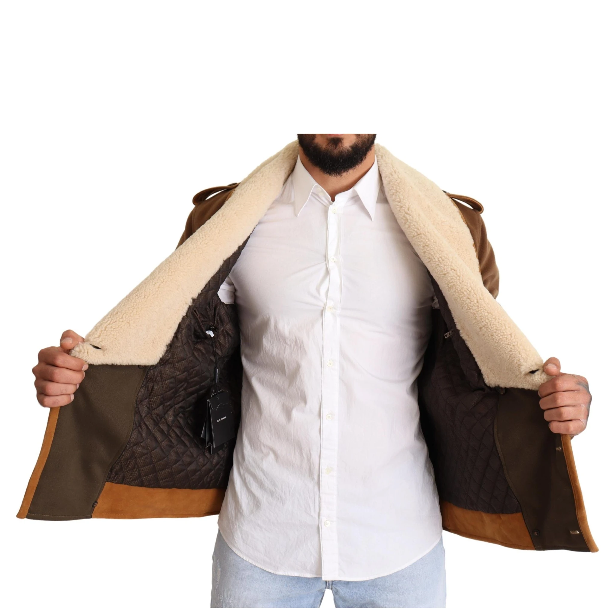 Brown Double Breasted Shearling Coat Jacket