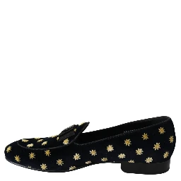 Blue Velvet Crown Slippers Loafers Shoes