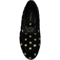 Blue Velvet Crown Slippers Loafers Shoes