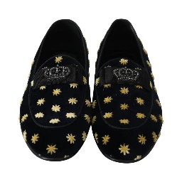 Blue Velvet Crown Slippers Loafers Shoes