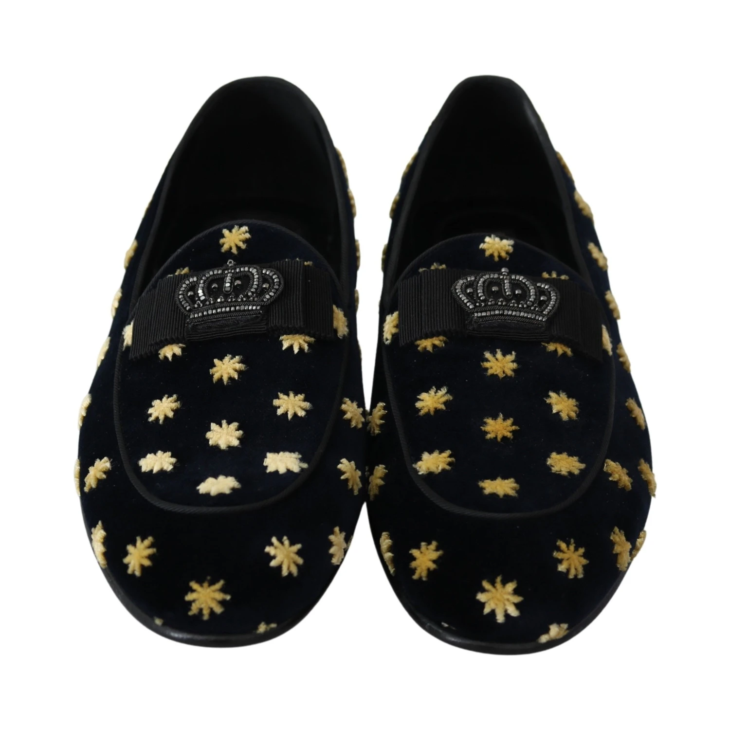 Blue Velvet Crown Slippers Loafers Shoes