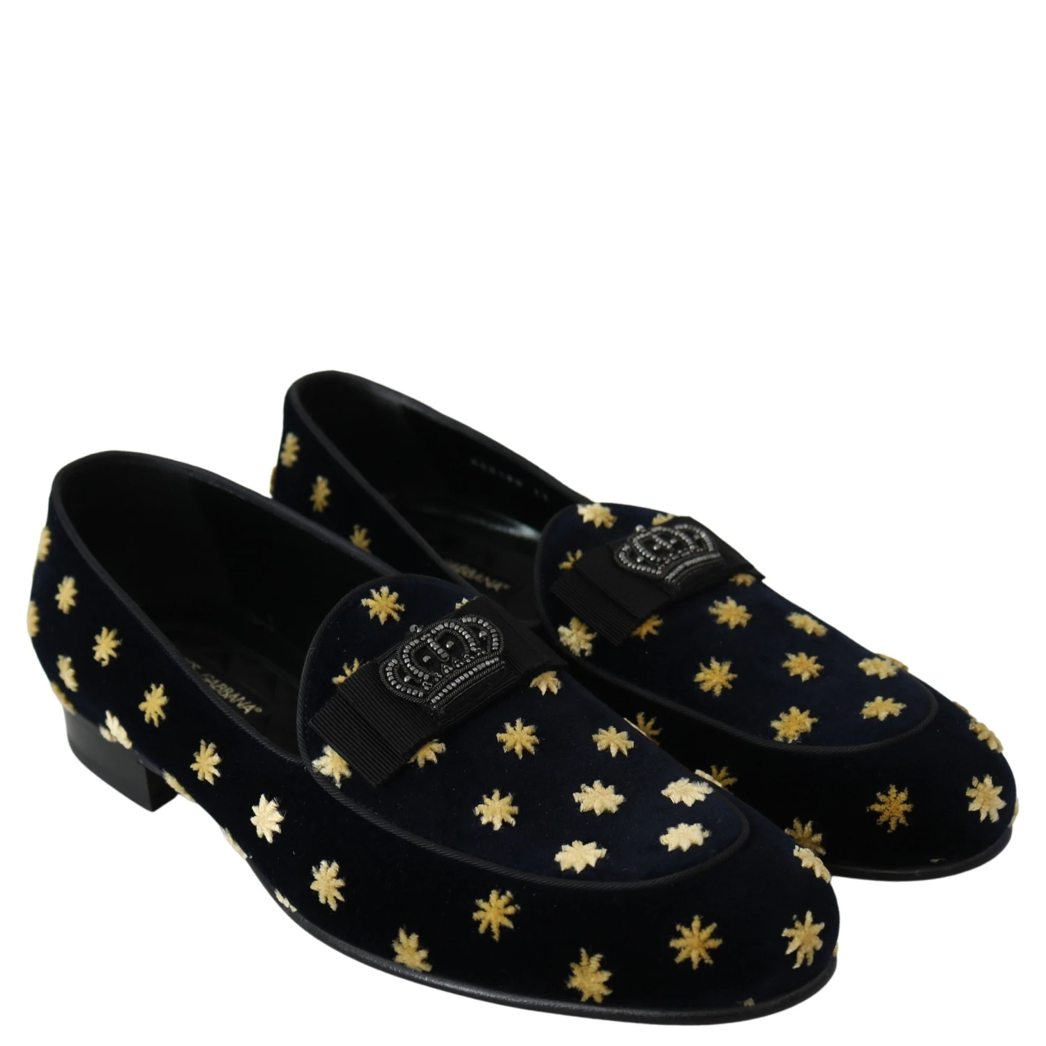 Blue Velvet Crown Slippers Loafers Shoes