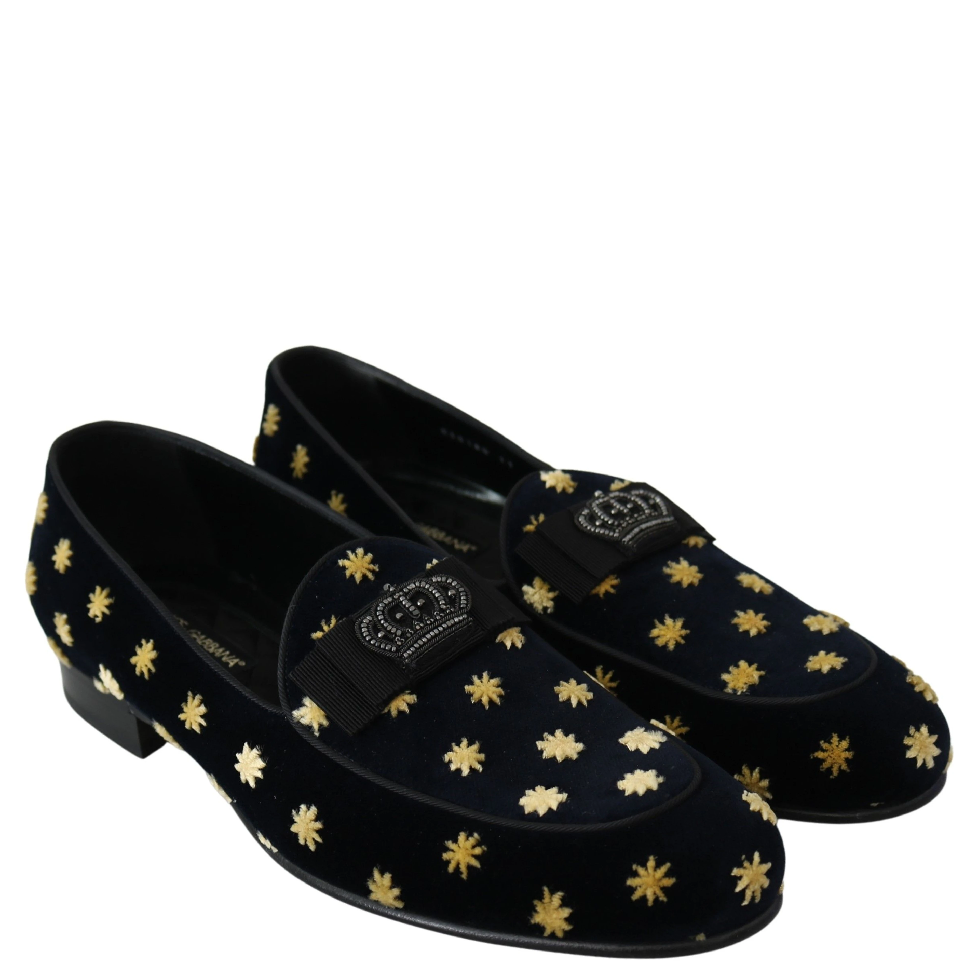 Blue Velvet Crown Slippers Loafers Shoes